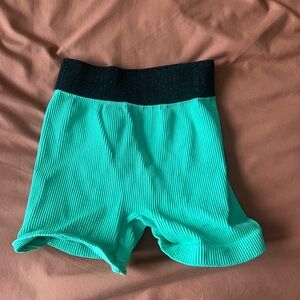 Teal Ribbed Shorts with Black Waistband